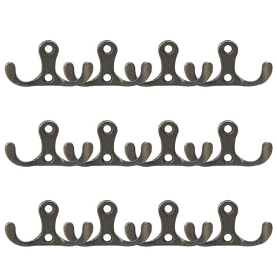 Harfington 12pcs Dual Hook Coat Hat DIY Robe Hooks Cloth Hanger Holder w Screws Bronze Tone
