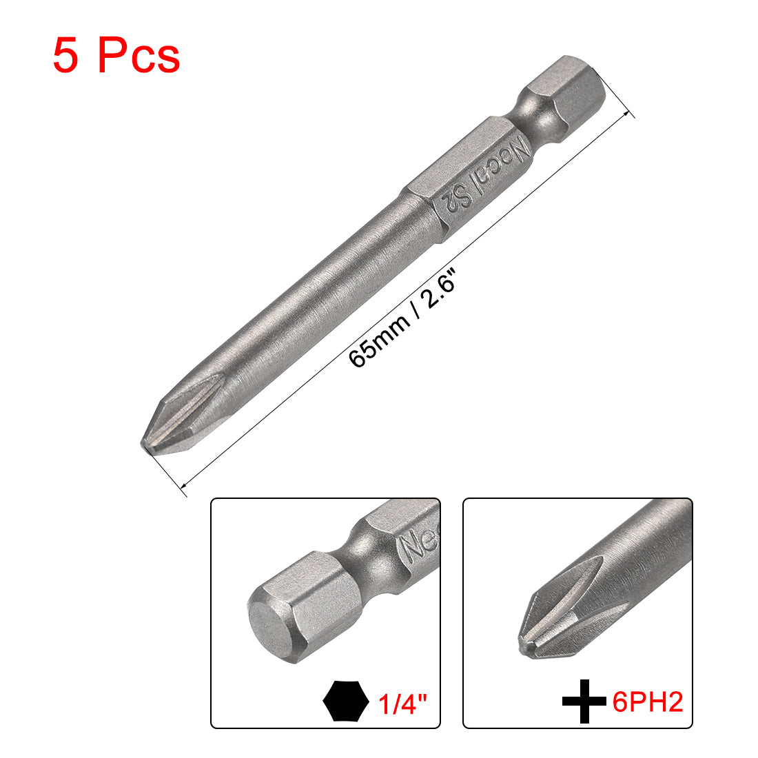 Harfington 5 Pcs Magnetic Phillips Screwdriver Bits, Hex Shank S2 Power Tools