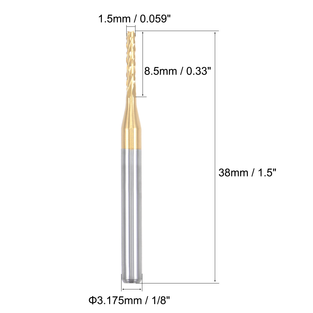 Harfington 10Pcs 1.5mm Titanium Coat Carbide End Mill Engraving Milling Cutter CNC Router Bits for PCB Machine, 1/8" Shank