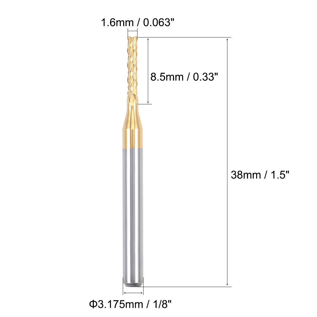 Harfington 10Pcs 1.6mm Titanium Coat Carbide End Mill Engraving Milling Cutter CNC Router Bits for PCB Machine, 1/8" Shank