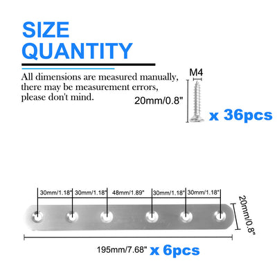 Harfington Straight Brackets Stainless Steel Flat Brace Fastener Brackets with Screws 8pcs