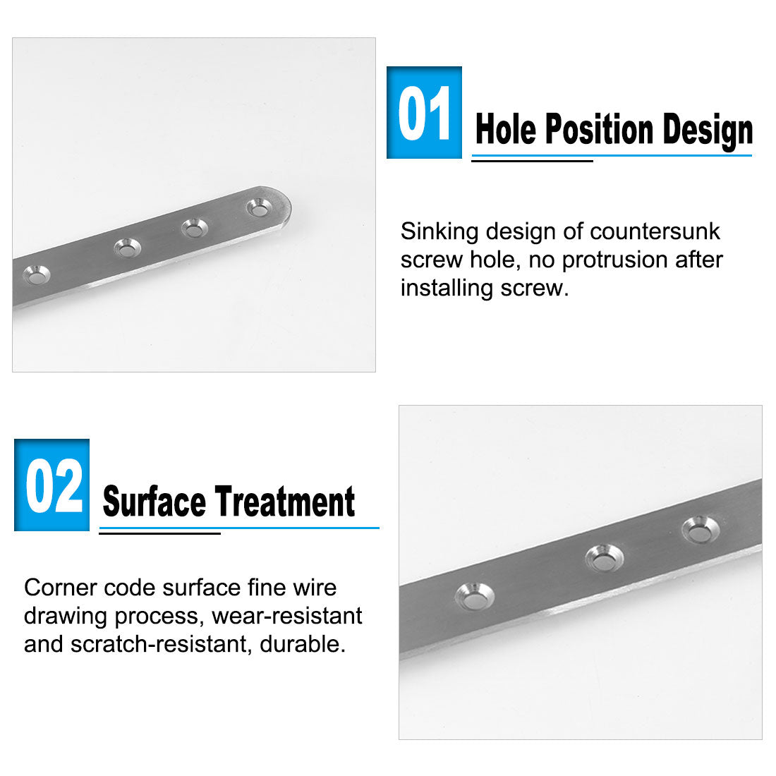 Harfington Straight Brackets Stainless Steel Flat Brace Fastener Brackets with Screws 8pcs