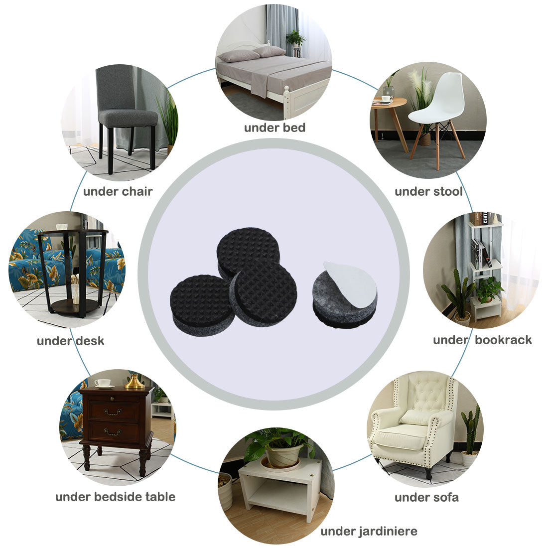 Harfington Furniture Felt Pads Grippers Round Self Stick Anti Slip Gra