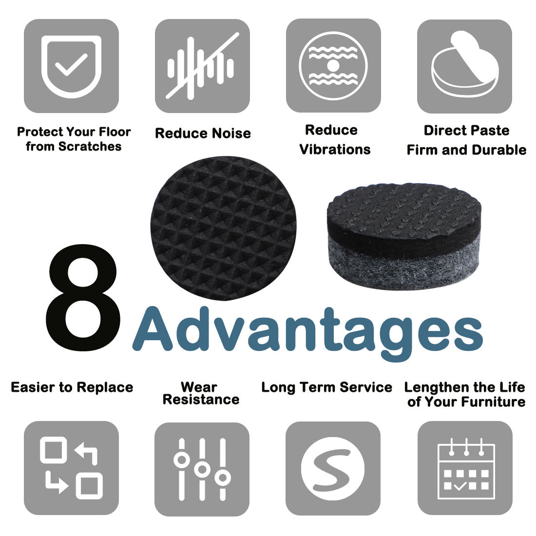 Harfington Furniture Felt Pads Grippers Round Self Stick Anti Slip Gra