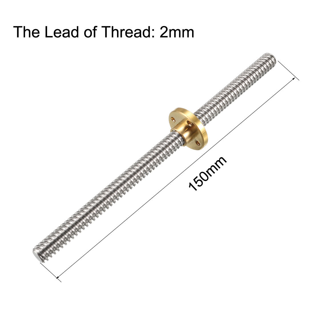 Harfington 150mm T8 Pitch 2mm Lead 2mm Lead Screw Rod with Copper Nut for 3D Printer