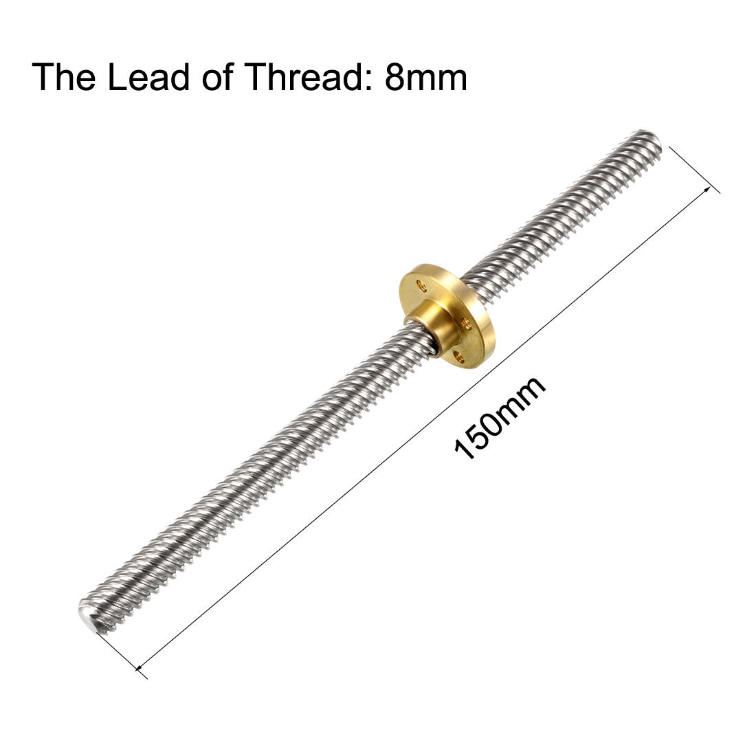 Harfington 150mm T8 OD 8mm Stainless Steel Lead Screw Rod with Copper Nut (Acme Thread) for 3D Printer Z Axis