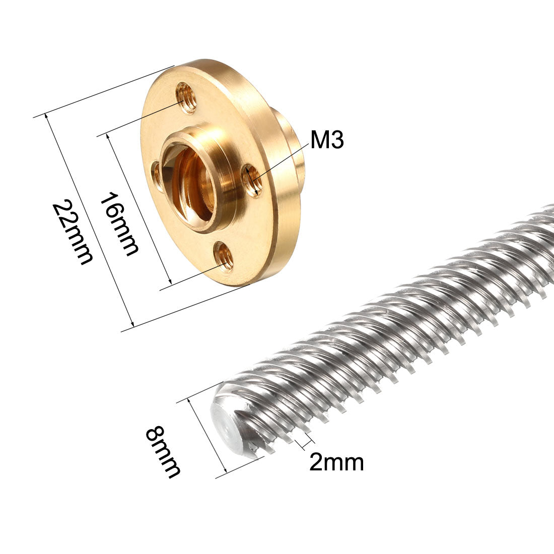 Harfington 150mm T8 OD 8mm Stainless Steel Lead Screw Rod with Copper Nut (Acme Thread) for 3D Printer Z Axis