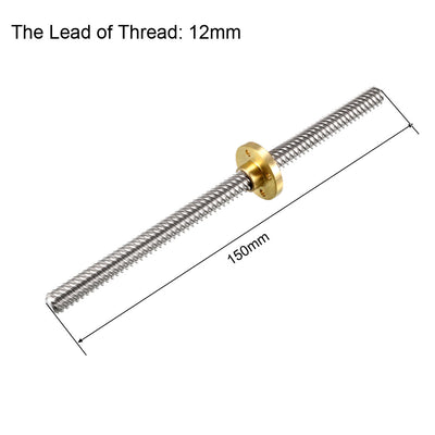 Harfington 150mm T8 Pitch 2mm Lead 12mm Lead Screw Rod with Copper Nut for 3D Printer