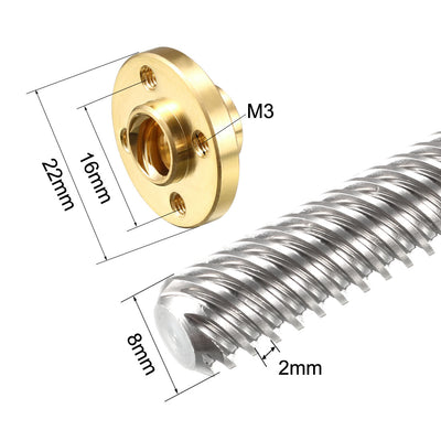 Harfington 150mm T8 Pitch 2mm Lead 12mm Lead Screw Rod with Copper Nut for 3D Printer