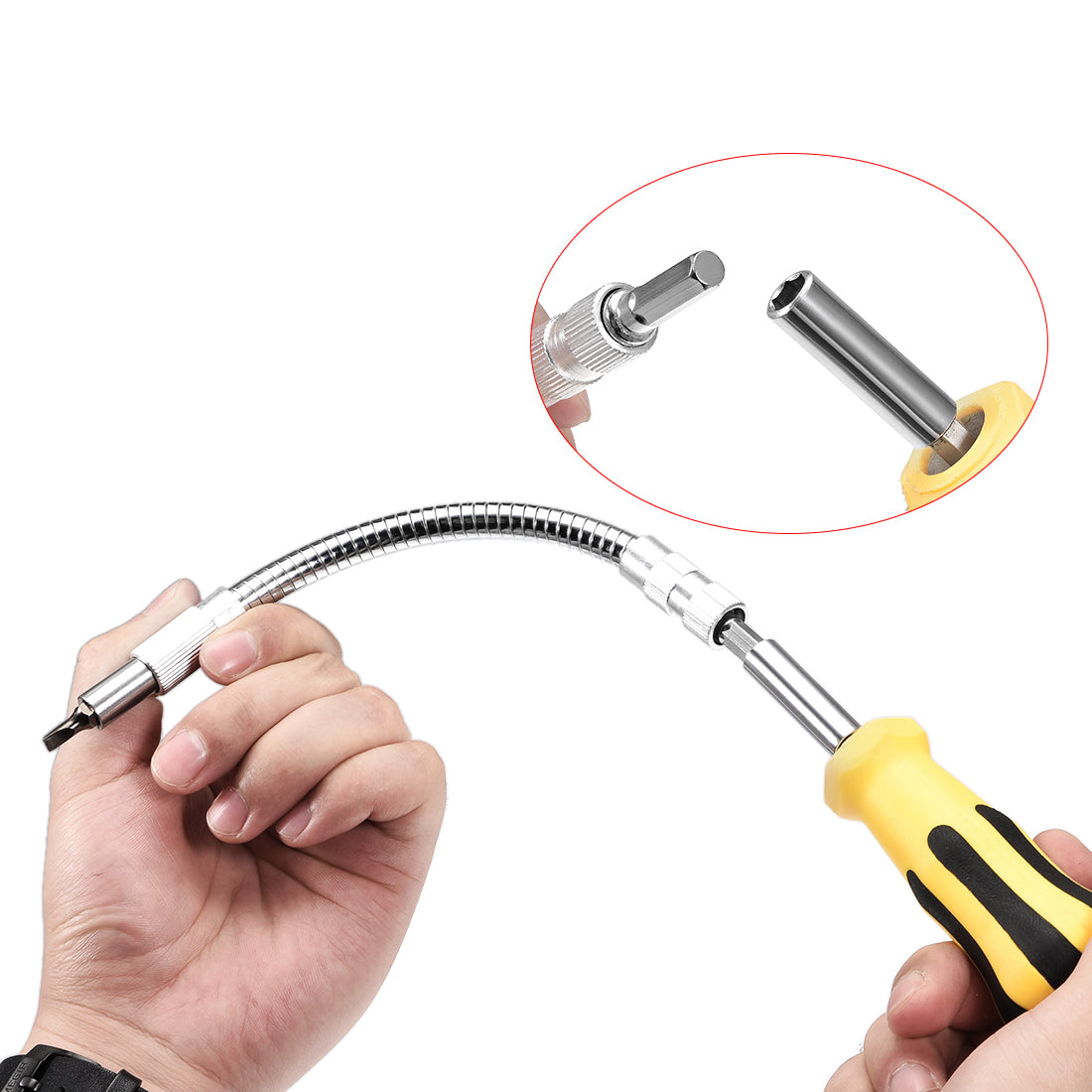 Harfington Flexible Extension Screwdriver Bit Holder Magnetic Extention Hex Shaft Screw Drill Connection Tip ,7.9-inch Flex Shaft,1/4''-Hexagon Drill