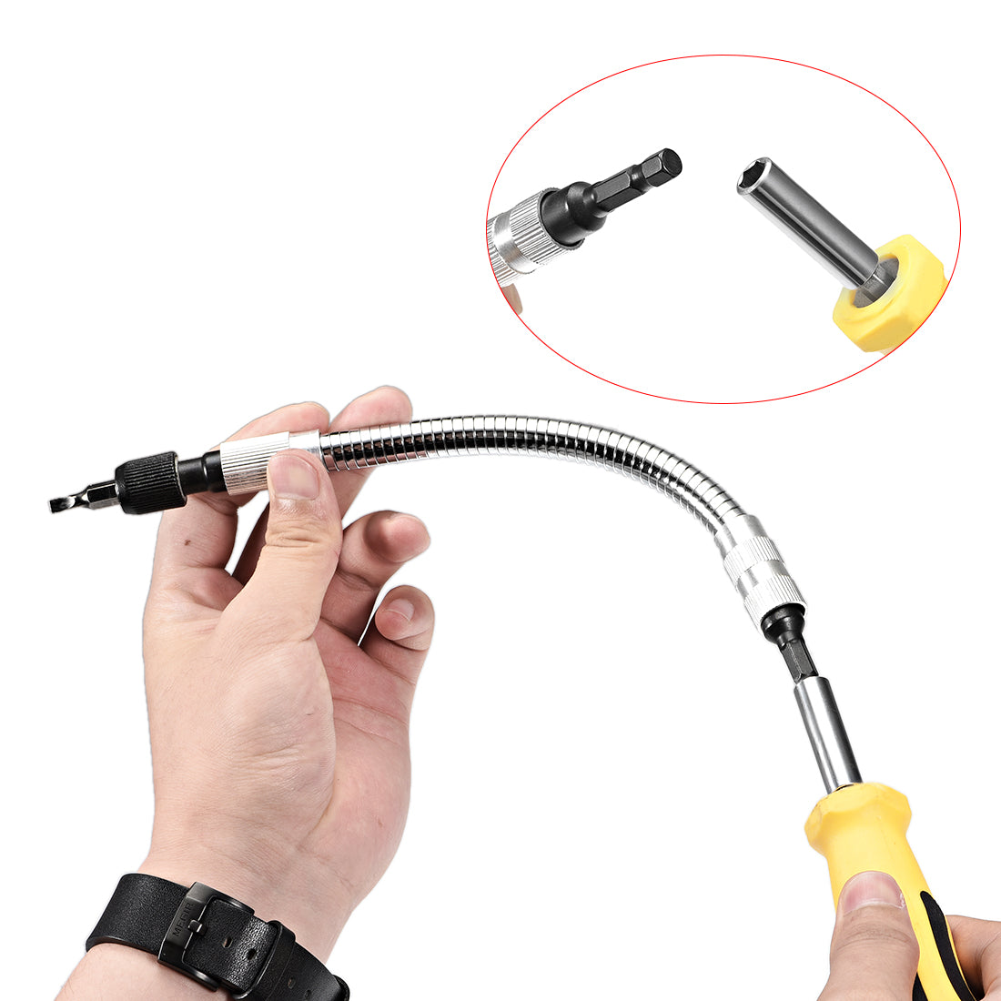 Harfington Flexible Extension Screwdriver Bit Holder Magnetic Hex Shaft Screw Drill Self Locking Connection Tip ,9.84-inch Flex Shaft,1/4''-Hexagon Drill