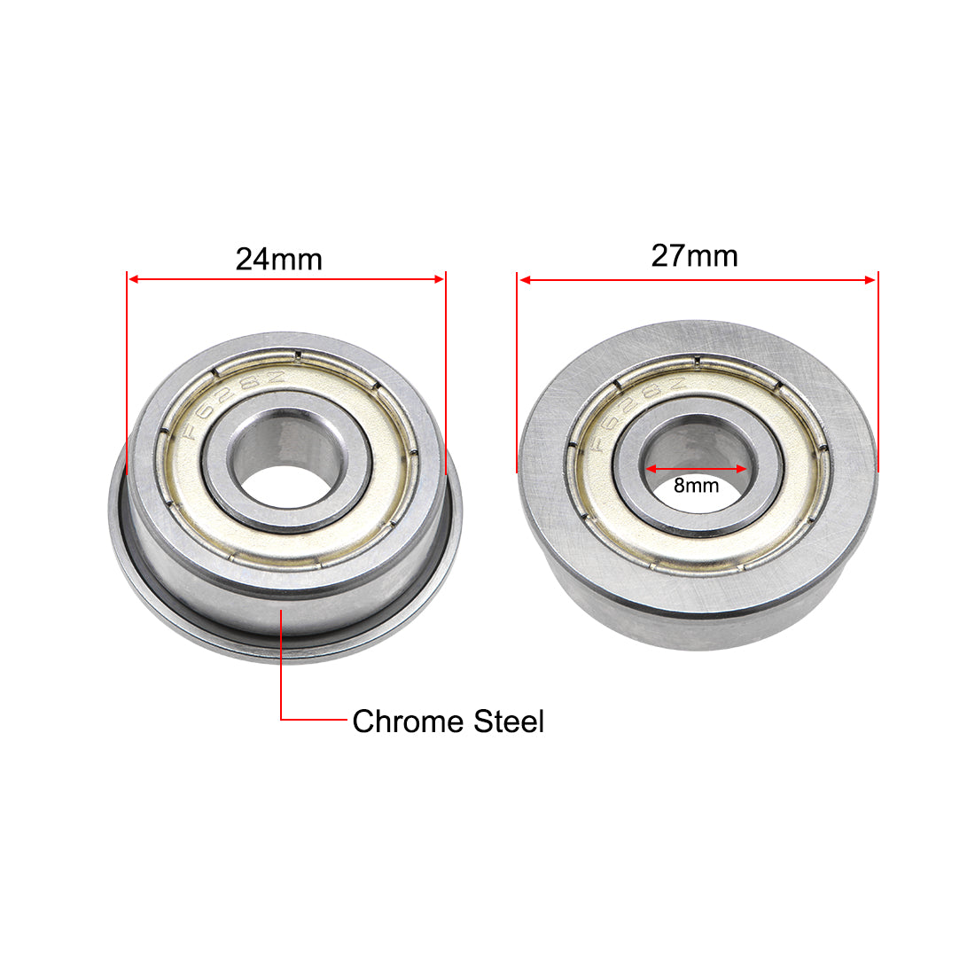 Harfington F628ZZ Flange Ball Bearing 8x24x8mm Shielded Chrome Bearings