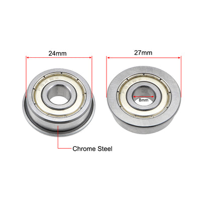 Harfington F628ZZ Flange Ball Bearing 8x24x8mm Shielded Chrome Bearings