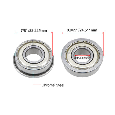 Harfington FR6ZZ Flange Ball Bearing 3/8"x7/8"x9/32" Shielded Chrome Bearings 3pcs