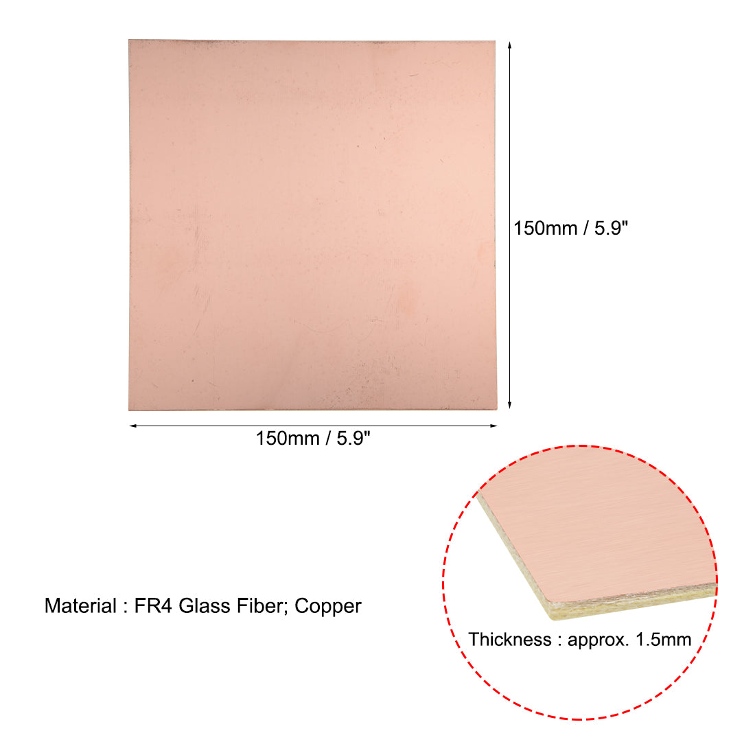Harfington 150x150mm Single-Sided Copper Clad Laminate PCB Circuit Board FR4 1.5mm Thickness DIY Prototyping PCB Board