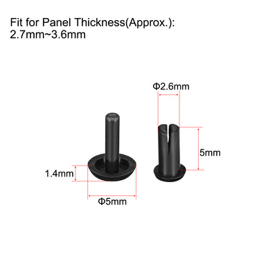 Harfington Push Clip Rivet 2.6mm x 5mm PCB Circuit Panel Nylon Fastener Black for 2.7mm-3.6mm Panel Thickness , 50 Pcs