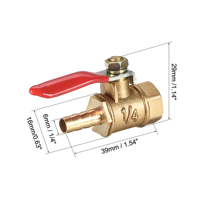 Harfington Brass Air Ball Valve Shut-off Switch Female to Hose Barb Pipe Tubing Fitting Coupler 180 Degree Operation Handle