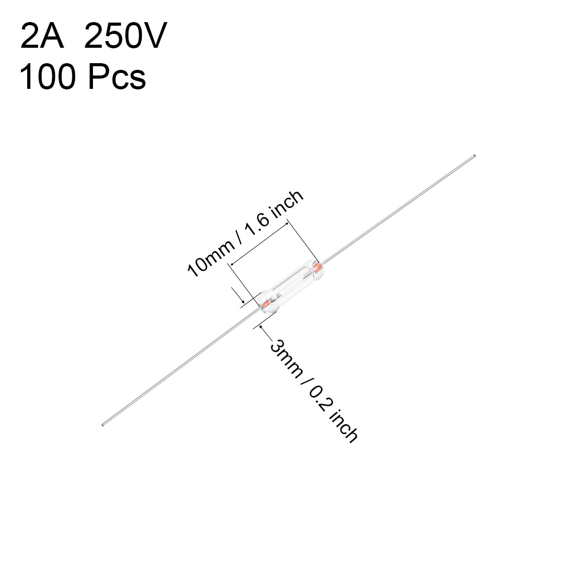 Harfington Glass Fuses Axial with Lead Wire 2A AC250V 3x10mm Fast Blow for Energy Saving Lamp Bulb 100pcs
