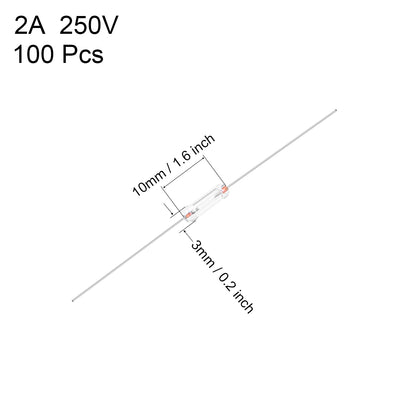 Harfington Glass Fuses Axial with Lead Wire 2A AC250V 3x10mm Fast Blow for Energy Saving Lamp Bulb 100pcs