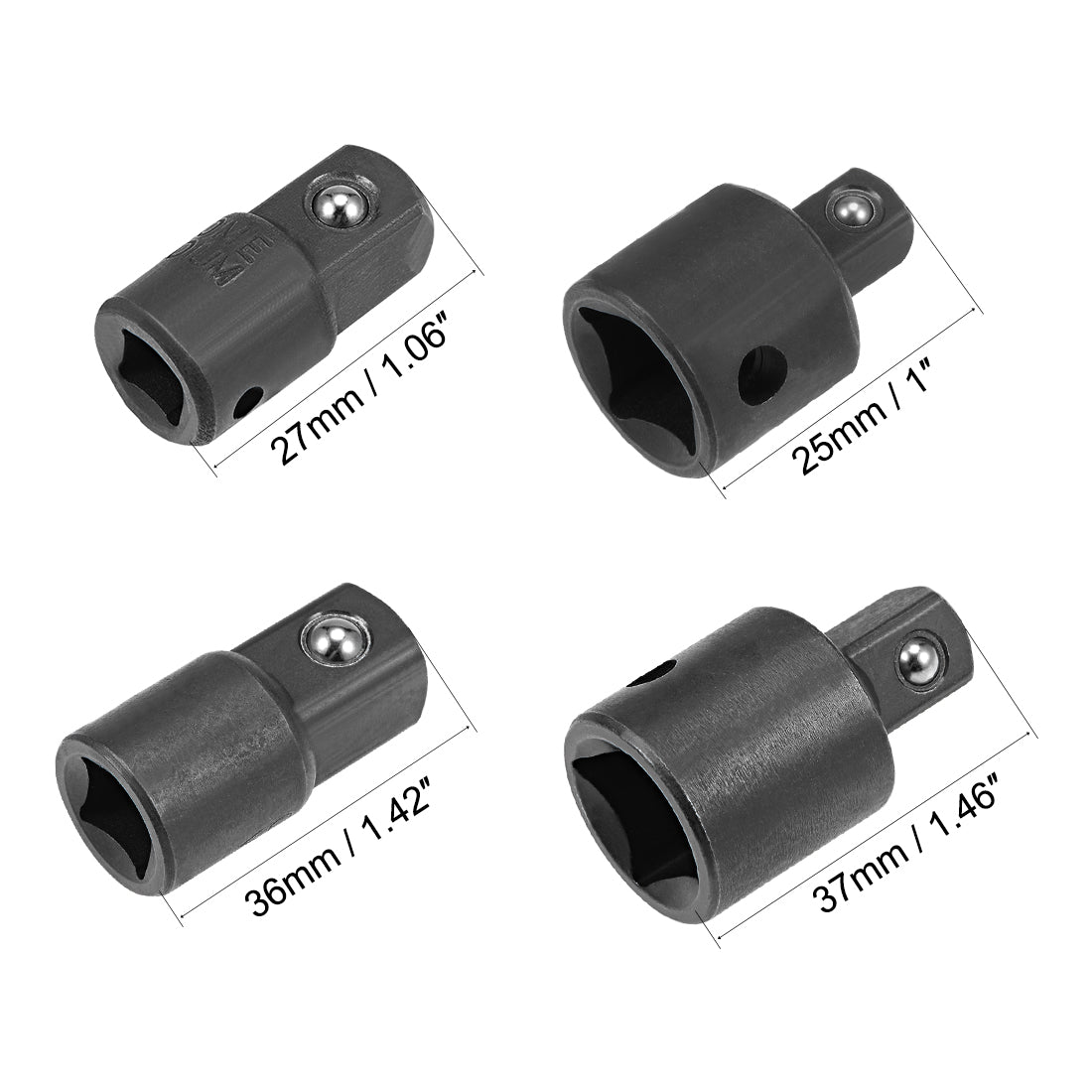 Harfington Socket Reducer and Adapter Set of 4 Pcs, Female to Male, Cr-V (Black)