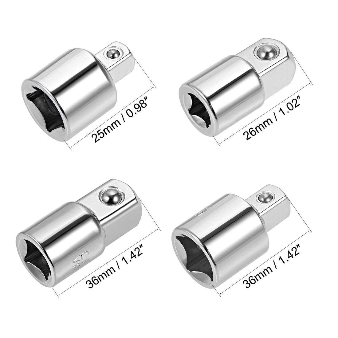 Harfington Socket Reducer and Adapter set of 4 Pcs, Female to Male, Cr-V (Silver)