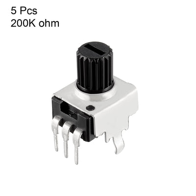 Harfington Carbon Film Potentiometer 200K Ohm Variable Resistors Single Turn Rotary, 5pcs