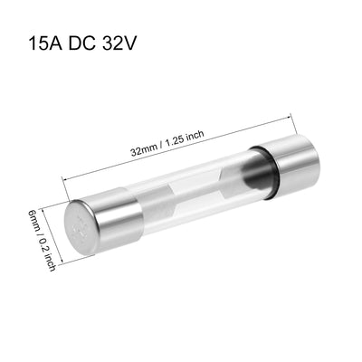 Harfington Uxcell Fuses 15A DC 32V 6x32mm Stereo Audio Alarm Amplifier Glass 10pcs
