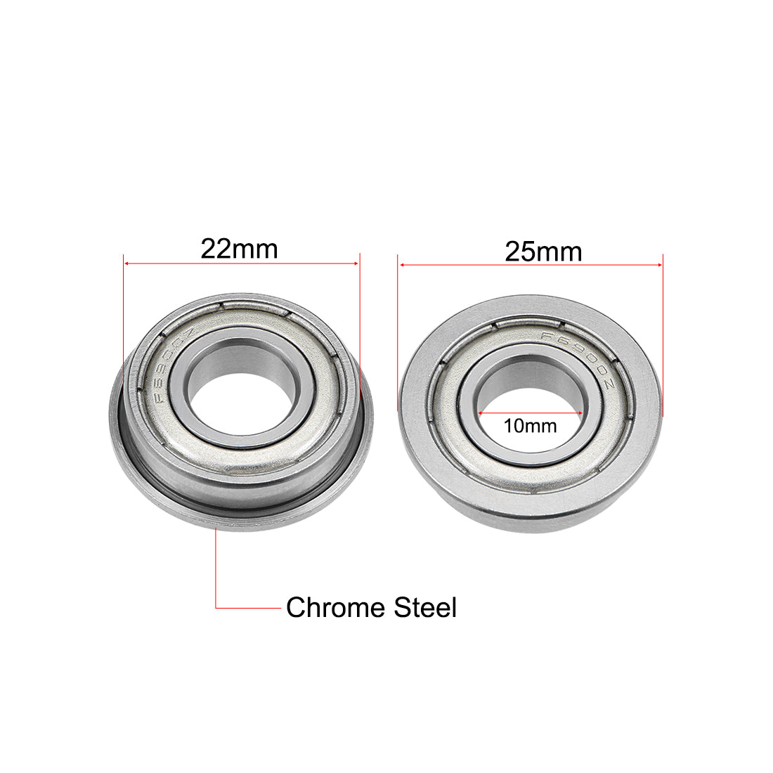Harfington Flange Ball Bearings 10x22x6mm Shielded Chrome Steel 5pcs
