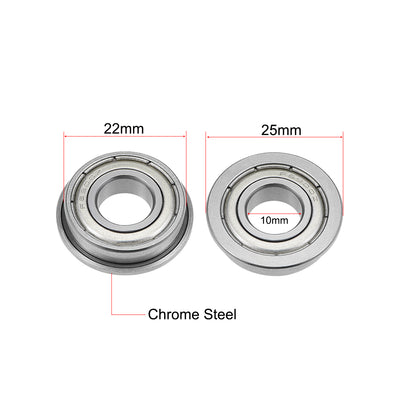 Harfington Flange Ball Bearings 10x22x6mm Shielded Chrome Steel 5pcs