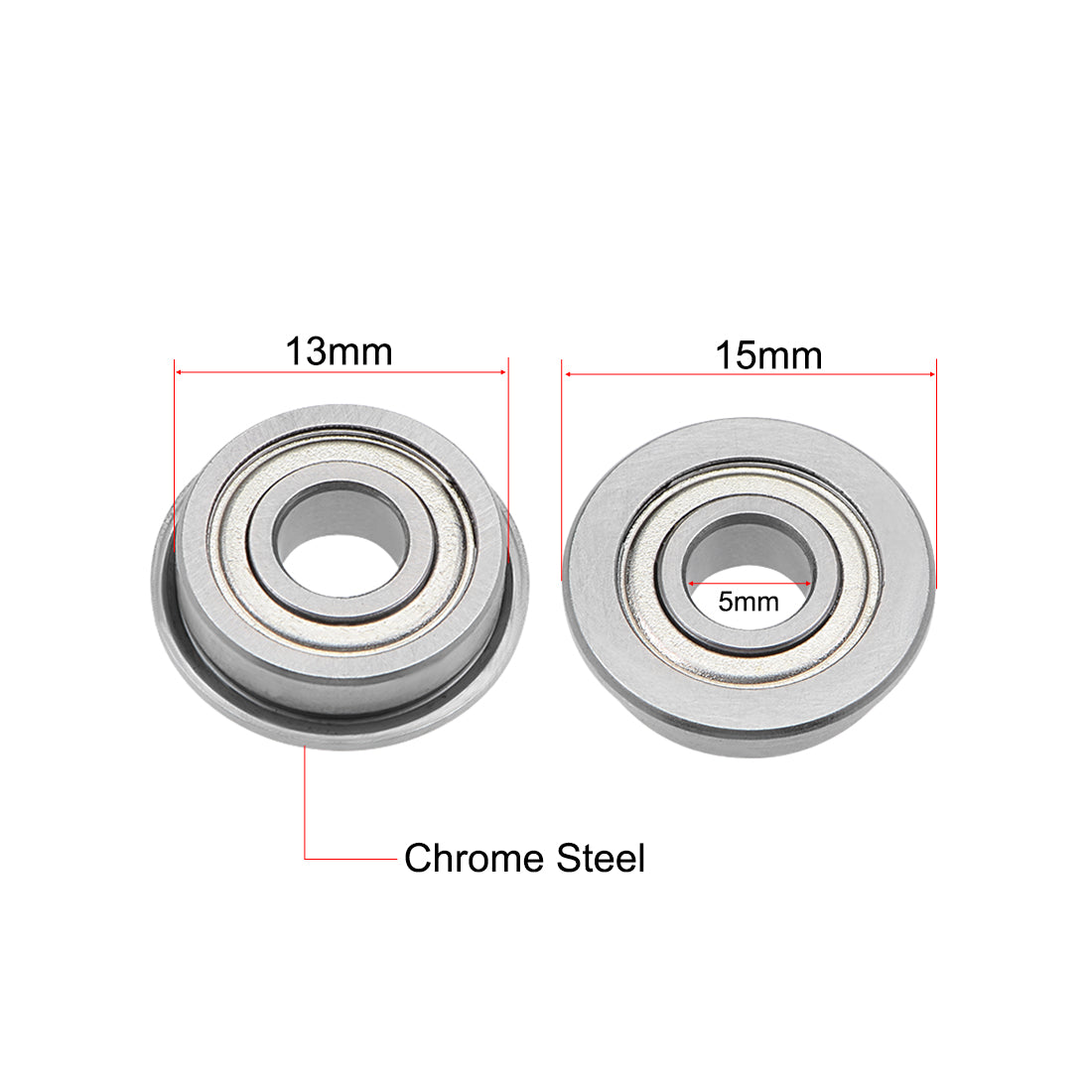 Harfington F695ZZ Flange Ball Bearing 5x13x4mm Shielded Chrome Bearings 5pcs