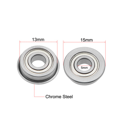 Harfington F695ZZ Flange Ball Bearing 5x13x4mm Shielded Chrome Bearings 5pcs