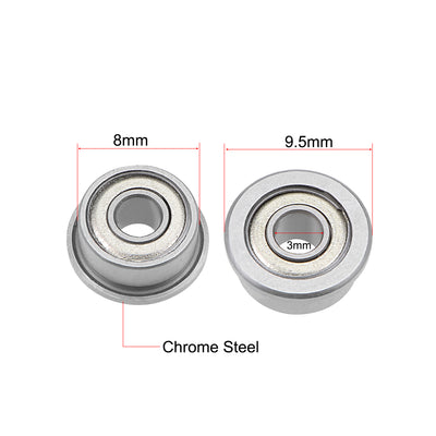Harfington F693ZZ Flange Ball Bearing 3x8x4mm Shielded Chrome Bearings 5pcs