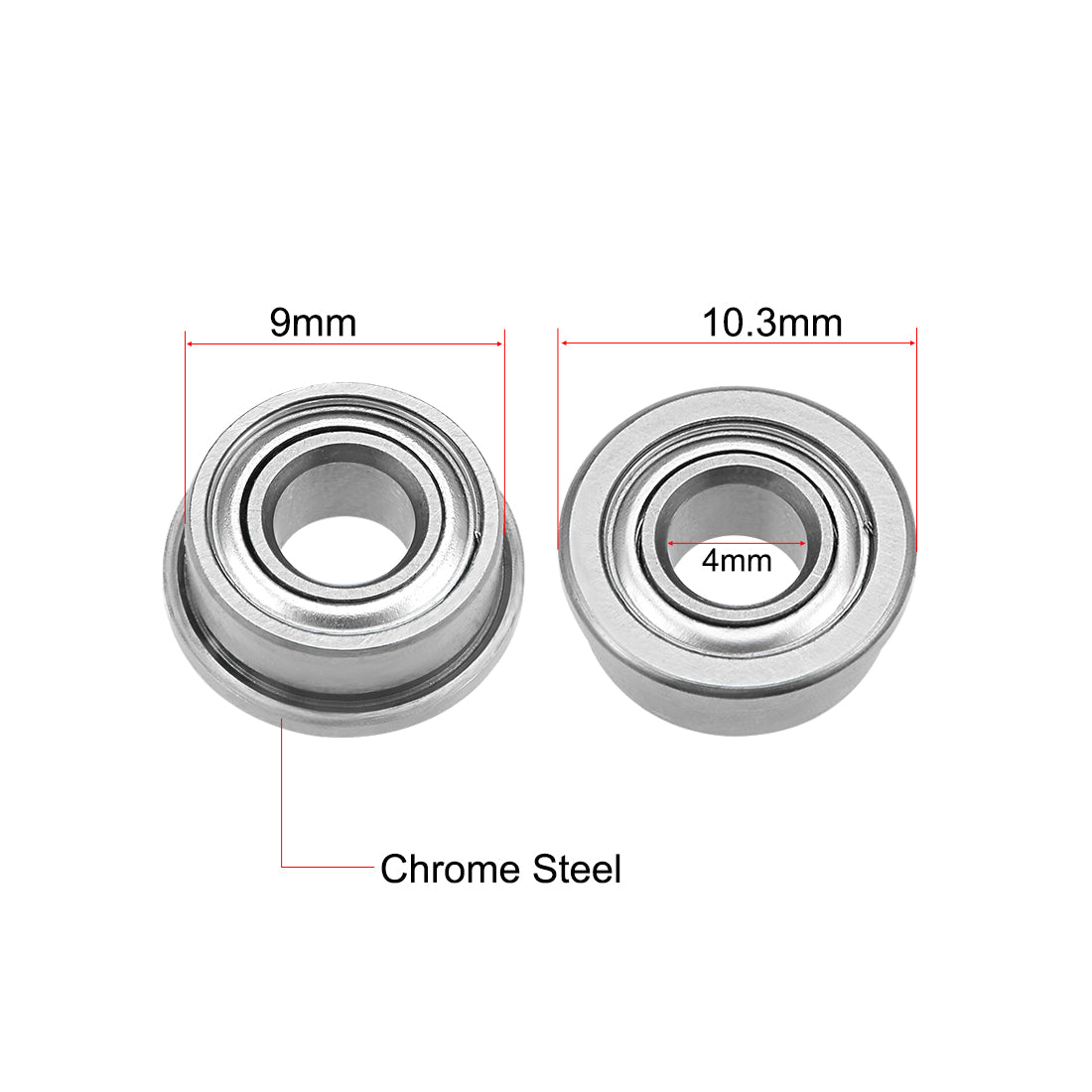 Harfington F684ZZ Flange Ball Bearing 4x9x4mm Shielded Chrome Bearings 5pcs