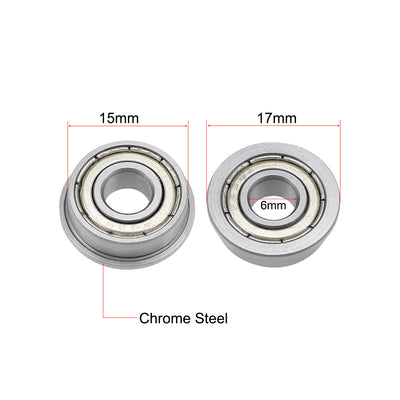 Harfington F696ZZ Flange Ball Bearing 6x15x5mm Shielded Chrome Bearings 5pcs