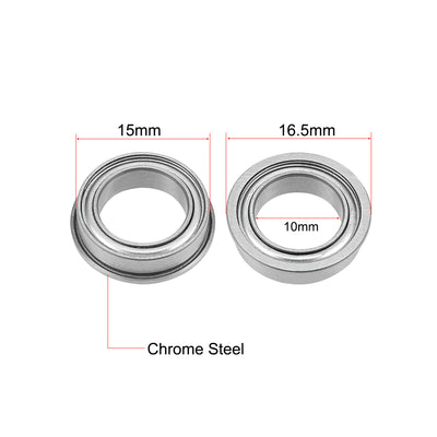 Harfington F6700ZZ Flange Ball Bearing 10x15x4mm Shielded Chrome Bearings 5pcs
