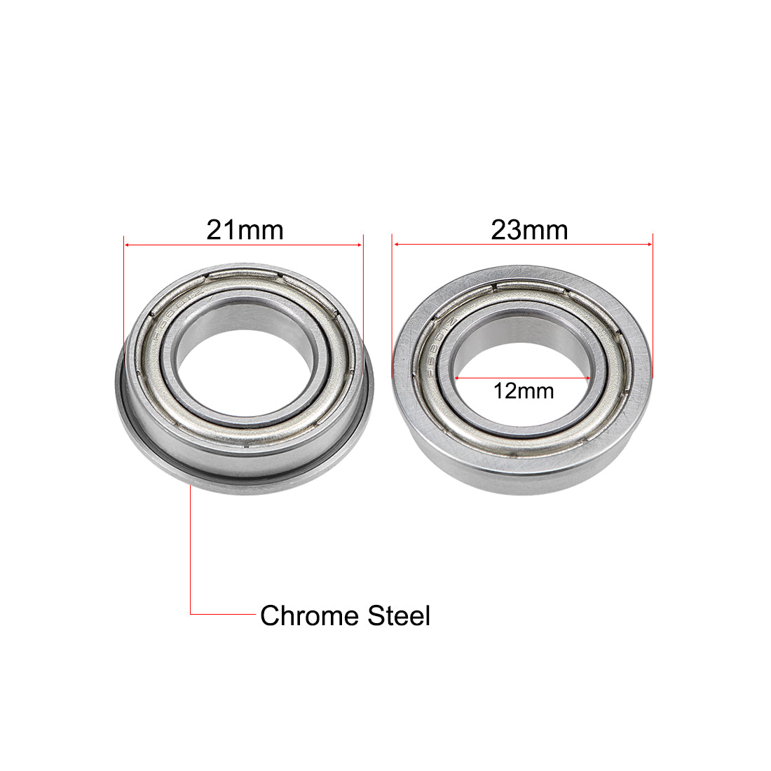 Harfington F6801ZZ Flange Ball Bearing 12x21x5mm Shielded Chrome Bearings 5pcs