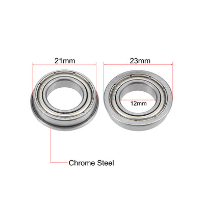 Harfington F6801ZZ Flange Ball Bearing 12x21x5mm Shielded Chrome Bearings 5pcs
