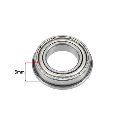 Harfington F6801ZZ Flange Ball Bearing 12x21x5mm Shielded Chrome Bearings 5pcs