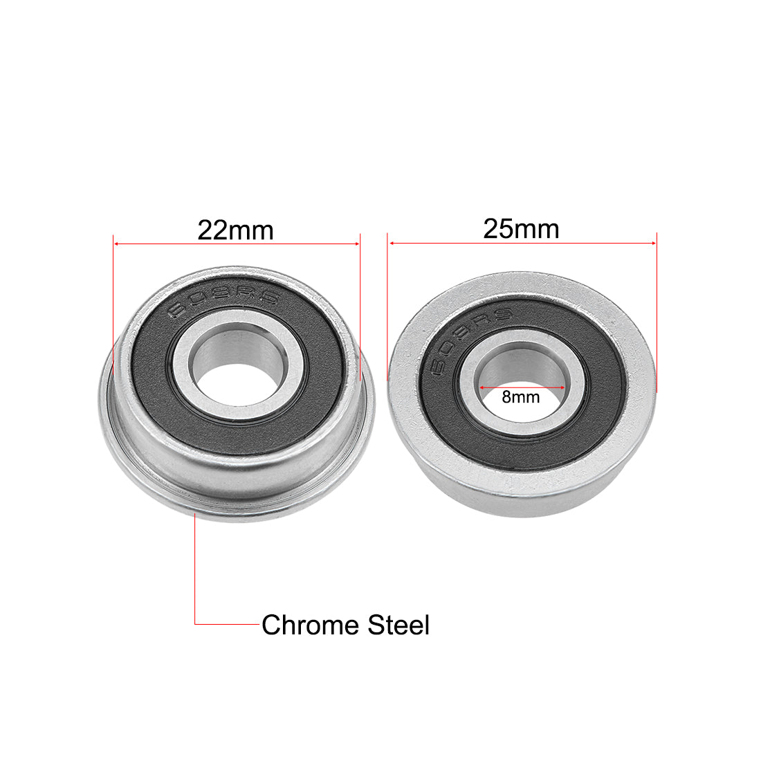 Harfington F608-2RS Flange Ball Bearing 8x22x7mm Sealed Chrome Bearings 5pcs