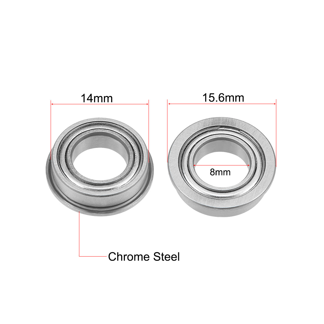 Harfington MF148ZZ Flange Ball Bearing 8x14x4mm Shielded Chrome Bearings 5pcs