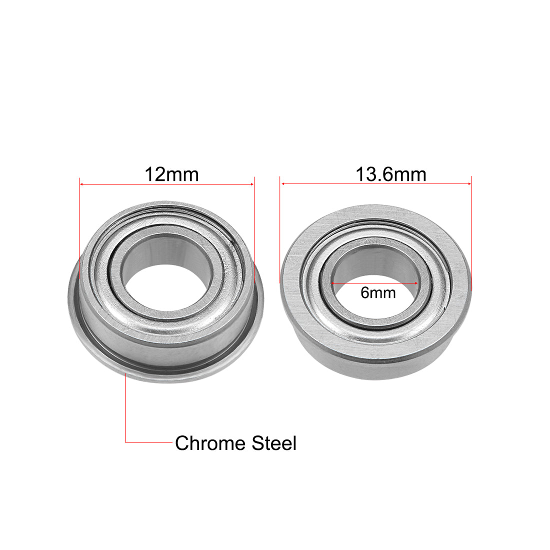 Harfington MF126ZZ Flange Ball Bearing 6x12x4mmm Shielded Chrome Bearings 5pcs