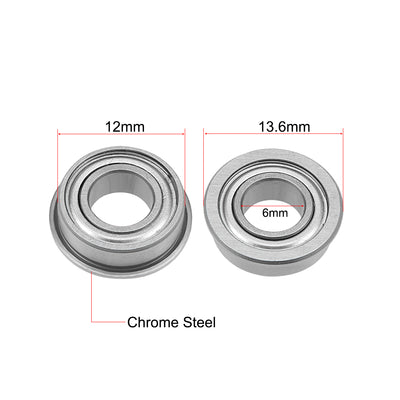 Harfington MF126ZZ Flange Ball Bearing 6x12x4mmm Shielded Chrome Bearings 5pcs