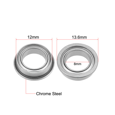 Harfington MF128ZZ Flange Ball Bearing 8x12x3.5mm Shielded Chrome Bearings 5pcs