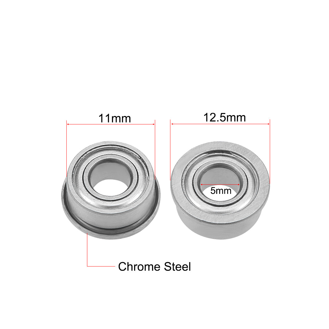 Harfington F685ZZ Flange Ball Bearing 5x11x5mm Shielded Chrome Bearings 5pcs