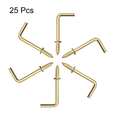 Harfington Screw Eye Hooks Self Tapping Screws Screw-in Hanger Hooks with Plate Golden 25pcs