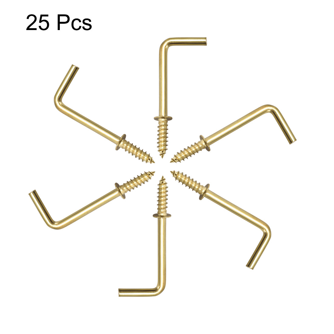 Harfington Screw Eye Hooks Self Tapping Screws Screw-in Hanger Hooks with Plate Golden 25pcs