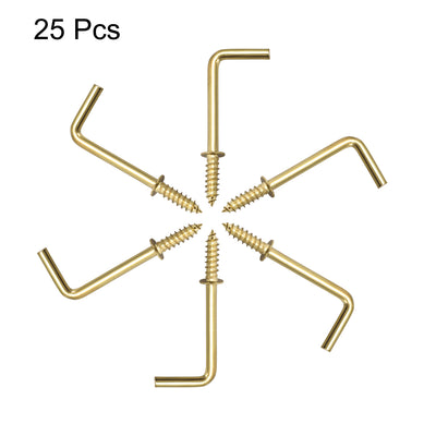 Harfington Screw Eye Hooks Self Tapping Screws Screw-in Hanger Hooks with Plate Golden 25pcs