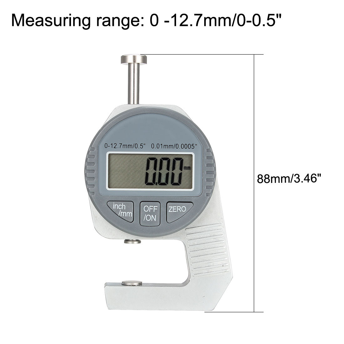 Harfington Digital Thickness Gauge 0 -12.7mm x 0.01mm Flat Anvil Round Electronic Micrometer Inch Metric Measuring Tool