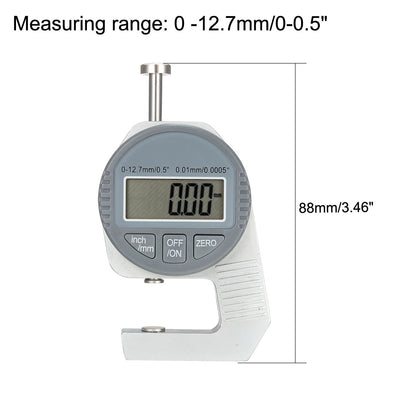 Harfington Digital Thickness Gauge 0 -12.7mm x 0.01mm Flat Anvil Round Electronic Micrometer Inch Metric Measuring Tool