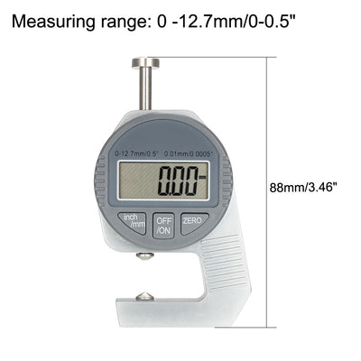 Harfington Digital Thickness Gauge 0 -12.7mm x 0.01mm Cusp Head Electronic Micrometer Inch Metric Measuring Tool